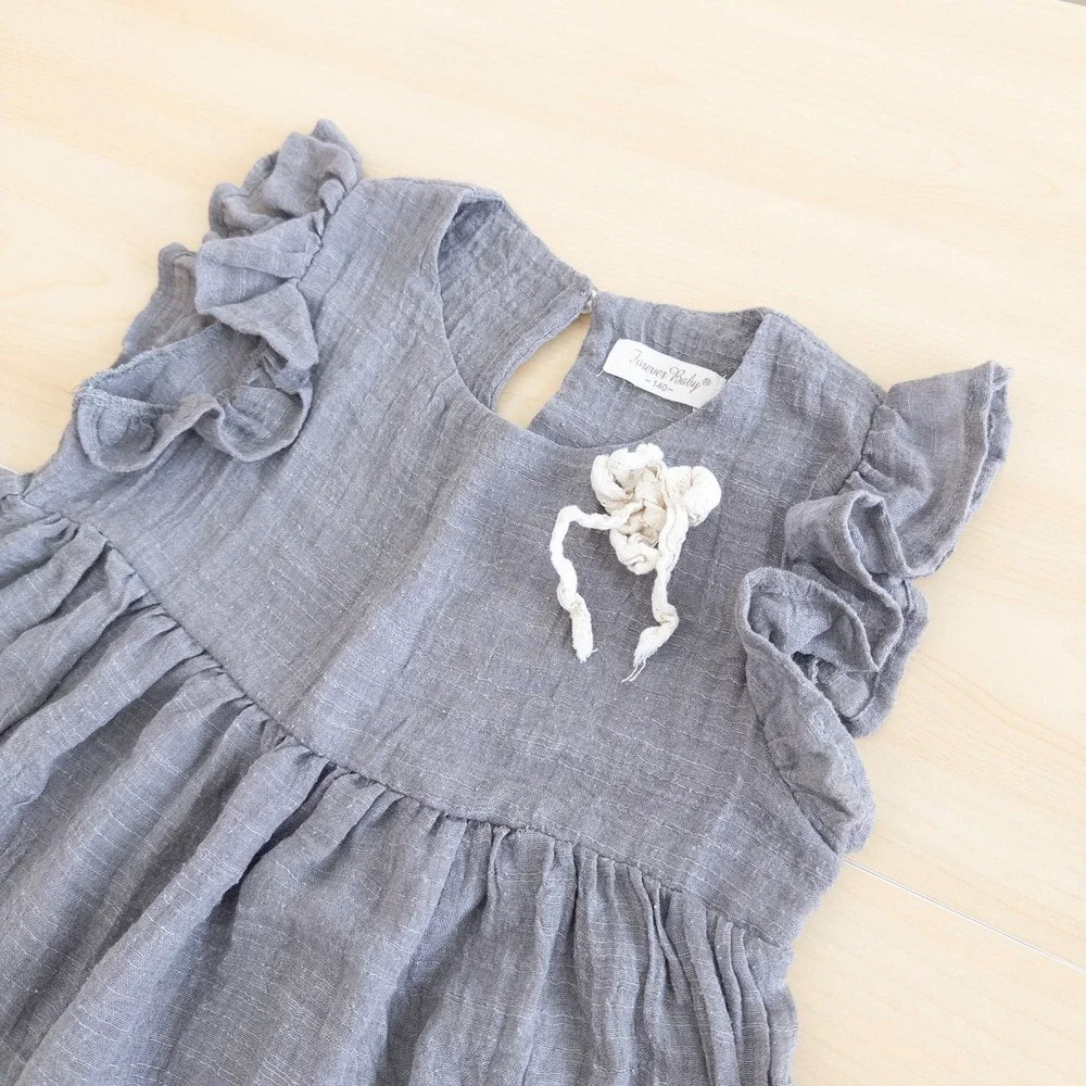 Forever Baby Girls Dress 4T Gray‎ Cotton Ruffle Tiered Gauze Neutral Cottage